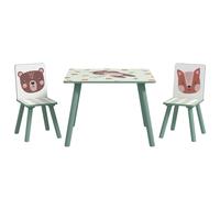 ZONEKIZ Table et 2 chaises pour enfants 3-8 ans ensemble 3 pièces motif animaux pour chambre à coucher salle de jeux vert