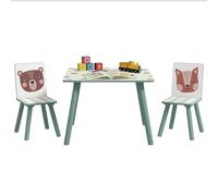 ZONEKIZ Table et 2 chaises pour Enfants 3-8 Ans Ensemble 3 pièces Motif Animaux pour Chambre à Coucher Salle de Jeux Pieds en Bois Massif Vert