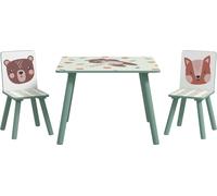 ZONEKIZ Table et 2 chaises pour enfants 3-8 ans ensemble 3 pièces motif animaux pour chambre à coucher salle de jeux pieds en bois massif vert