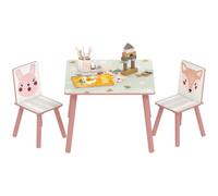 ZONEKIZ Table et 2 Chaises pour Enfants 3 Pièces Motif Animaux 3-8 Ans Rose | Chambre à Coucher, Salle de Jeux, Pieds en Bois Massif