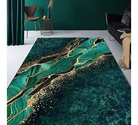 ZONOKI Tapis de ModèLe De Marbre Doré De Luxe LéGer Moderne, Tapis de Salon Abstrait Noir Or Vert éMeraude, Doux Et Confortable Grand Tapis - pour Le Dortoir de La Chambre à Coucher - 160 x 230 cm