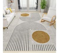 ZONOKI Tapis de Salon Bohème Rétro, Tapis Déco Lignes Noires Géométriques Abstraites Contemporaines, Lavable en Machine - 140 x 200 cm