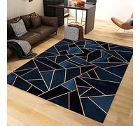 ZONOKI Tapis de Salon Rayures DoréEs IrréGulièRes GéOméTriques Modernes, Tapis Poils Ras Texture de Marbre Bleu DéGradét, Tapis Lavable en Machine - pour Salon Chambre Salle à Manger - 60 x 180 cm