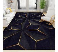 ZONOKI Tapis de Salon Rayures Géométriques Modernes Noires Et Dorées, Poils Ras Dessin Au Trait Irrégulier Abstrait, Lavable en Machine - pour Salon Chambre Salle à Manger - 180 x 240 cm