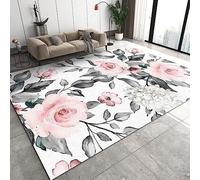 ZONOKI Tapis de Style EuropéEn Fleurs Roses Feuilles Grises, Tapis de Salon Style d'art Floral Pastoral RéTro, Tapis AntidéRapant D'IntéRieur - pour Salon, Chambre, Salle à Manger, Ferme - 60 x 90 cm