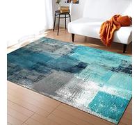 ZONOKI Tapis Salon Art Abstrait Turquoise Et Gris, Grand Tapis de Salon Peinture se Graffiti Cyan Vintage, Tapis Lavable en Machine - pour Salon, Chambre, Salle à Manger, Ferme - 60 x 90 cm