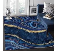 ZONOKI Tapis Salon Marbre d'or Bleu Marine Nordique, Tapis Poils Ras Texture se Tourbillon Doré Abstrait Luxueux, Tapis Lavable en Machine - pour Salon, Chambre, Salle à Manger, Ferme - 180 x 240 cm