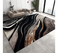ZONOKI Tapis Salon Texture De Marbre d'or Noir De Luxe LéGer, Grand Tapis de Salon Rayures DoréEs Abstraites Vintage, Tapis Lavable en Machine - pour Salon Chambre Salle à Manger - 60 x 90 cm