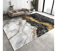 ZONOKI Tapis Salon Texture De Marbre Doré Gris Noir, Tapis Poils Ras Rayures GéOméTriques DoréEs se Luxe LéGer Moderne, Tapis Lavable en Machine - pour Salon Chambre Salle à Manger - 140 x 200 cm