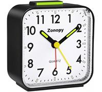 Zonopy Réveil analogique silencieux avec veilleuse, fonctionne avec piles, alarme forte, répétition, écran lumineux, design portable, horloge de voyage, rentrée scolaire