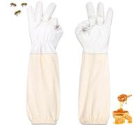 ZONSUSE Gants D'apiculture en Peau de Chèvre,Gants Protégés pour Apiculteur à Manches Longues en Toile, Gants de Travail de Jardinage, Matériel Apicole Compatible avec les Tenues de Protection (Blanc)