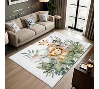 Zoo Enfant Tapis Salon 240x340 - Motif Lion Éléphant Girafe Tapis à Poils Courts Doux Antidérapant Grand - Lavable en Machine - pour Chambre à Coucher Cuisine Salle à Manger Gabjk33