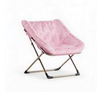 ZoomBuggy Fauteuil Lune Pliant XXL 79 cm en Fausse Fourrure Douce, | chaise soucoupe lounge adulte, cadre métal robuste 136 kg, sans montage, salon/chambre/dortoir - Rose poudré