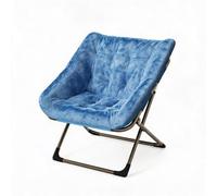 ZoomBuggy Fauteuil Lune Pliant XXL 79 cm en Fausse Fourrure Douce de Lapin | chaise soucoupe lounge adulte, cadre métal robuste 136 kg, sans montage, salon/chambre/dortoir - Bleu - Blue + Gold Legs