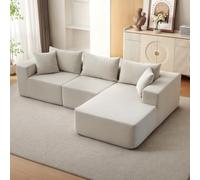 ZoomBuggy Grand Confort Modulable - Canapé d'angle Cloud 108" avec Méridienne Gauche - Assise Profonde, Housse Amovible, sans Montage, Tissu Beige, Style Moderne