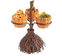 Zopoee Plateau de collation d'Halloween | Bols de citrouille en résine sur support à balai - Plateau de bonbons décoratif d'Halloween, présentoir de service de vaisselle pour décorations de fête
