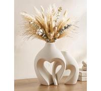 Zormon White Vases for Decor, Heart Shaped Ceramic Vase Set of 2, Nordic Heart Shaped Vases, Minimalist Decorative Vase for Table Centerpiece Wedding Dining Living Room Office House Decoration