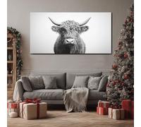 ZORYAN Grand Tableau Mural XXL Moderne Bovins des Highland Poster 80x160 cm | Toile Imprimée pour la Decoration du Salon Animaux Sauvages Portrait Moderne Réaliste Vache Photo Artistique Sans Cadre
