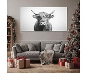 ZORYAN Grand Tableau Mural XXL Moderne Bovins des Highland Toile Imprimée pour la Decoration du Salon Animaux Sauvages Portrait Poster Moderne Réaliste Vache Photo Artistique Sans Cadre 80x160 cm