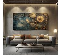 ZORYAN Impression sur Toile Steampunk Horloge Cadre Decoration Murale pour Salon Moderne et Chambre Retro Mécanique Grand Tableau Mural Vintage Carte 70x140cm Peintures pour Bureau Maison Décorations