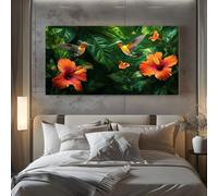 ZORYAN Tableau Decoration Murale pour Salon Exotique Fleurie Impression sur Toile Moderne Oiseaux Tropicaux Oiseau Affiche Poster Botanique Fleur Chambre Adulte Sans Cadre 50x100 cm