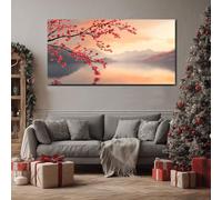 ZORYAN Tableau Decoration Murale pour Salon Japonais Fleur de Cerisier Impression sur Toile Moderne Nature Montagne Affiche Poster Zen Branche de Sakura Chambre Adulte Sans Cadre 50x100 cm