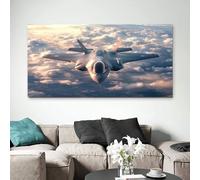 ZORYAN Tableau Decoration Murale Salon Avion De Chasse Tableau Decoration Mural Image Sur Toile Photo Images Motif Moderne Décoration Chambre Gris Sans Cadre 80x160cm