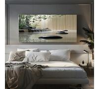 ZORYAN Tableau Decoration Murale Salon Cadre en Bois Pierres Zen En Bambou Décoration Murale Prêt à Suspendre 70x140cm Vert Tableau Artistique pour Chambre Adulte, Peinture Décorative