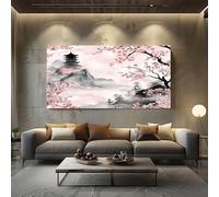 ZORYAN Tableau Decoration Murale Salon Fleur De Cerisier Japonais Tableau Decoration Mural Image Sur Toile Photo Images Motif Moderne Décoration Chambre Rose Sans Cadre 80x160cm