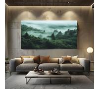 ZORYAN Tableau Decoration Murale Salon Forêt Brumeuse Tableau Decoration Mural Image Sur Toile Photo Images Motif Moderne Décoration Chambre Vert Sans Cadre 80x160cm