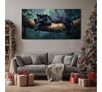 ZORYAN Tableau sur Toile Animal Panthère Noire Grand Format XXL Decoration Murale Faune Grand Félin Bois pour Salon Chambre Jungle Prédateur Art Mural Moderne 80x160 cm