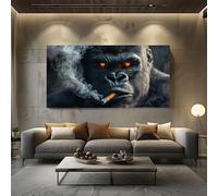 ZORYAN Tableau sur Toile Animaux Sauvages Gorille Grand Format XXL Decoration Murale Horreur Singe Bois pour Salon Chambre Cool Fumée 80x160cm Art Mural Moderne