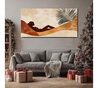 ZORYAN Tableau sur Toile Bohème Silhouette Femme Grand Format XXL Decoration Murale Minimaliste Feuille de Palmier Bois pour Salon Chambre Terracotta Art Abstrait Art Mural Moderne 80x160 cm