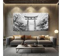 ZORYAN Tableau sur Toile style japonais Fleurs de Cerisier 80x160cm | Grand Format XXL Decoration Murale Asiatique Mont Fuji Bois pour Salon Chambre Peinture à l'encre Torii Art Mural Moderne