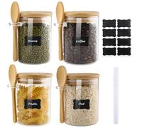 Zosenyer Bocal en Verre avec Couvercle Hermétique et Cuillère, 350ML Lot de 4 Pot en Verre, Bocaux Rangement Cuisine pour Épices Thé Noix Graines Pâtes Farine Grains de Café