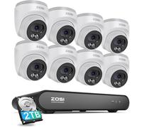ZOSI 2.5K Kit Camera Surveillance PoE, NVR 2TB 8CH 5MP avec 8 Caméra PoE 4MP, Audio Bidirectionnel, Détection de Personne, Alerte Instantanée et Accès à Distance, Vision Nocturne 30 m, C220