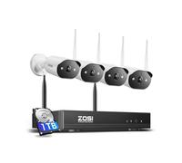 ZOSI 2K Kit Caméras de Surveillance WiFi6, Plug-in Caméra IP Extérieure 3MP avec NVR 8CH 1TB HDD, Alarme Sirène et Projecteur Vision Nocturne Couleur Détection de Personne, Audio Bidirectionnel