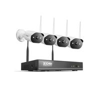 ZOSI 2K Kit Vidéo Surveillance Extérieur WiFi avec 4 Caméras IP WiFi 3MP, Audio Bidirectionnel, Alarme Projecteur, Vision Nocturne en Couleur, Étanche IP66, sans Disque Dur Inclus