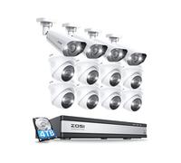 ZOSI 4K 16CH NVR PoE Kit Caméra de Surveillance avec Spotlight,12pcs 8MP Caméra PoE pour Extérieure, Audio Bidirectionnelle avec Sirène, Détection de Personne IA, 4To HDD pour 24/7 Enregistrement