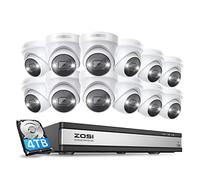 ZOSI 4K PoE Kit Caméra de Surveillance, 12pcs 8MP Caméra + 16CH NVR avec HDD de 4 to, Détection Humaine, Vision Nocturne Couleur, Alarme Sonore et Lumineuse Protection, Enregistrement 24/7
