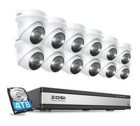 ZOSI 4K PoE Kit Caméra de Surveillance, 12pcs 8MP Caméra + 16CH NVR avec HDD de 4 to, Détection Humaine, Vision Nocturne Couleur