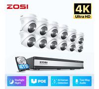 ZOSI 4K PoE Kit Caméra de Surveillance, 12pcs 8MP Caméra + 16CH NVR avec HDD de 4 to, Détection Humaine, Vision Nocturne Couleur