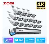 ZOSI 4K PoE Kit Caméra de Surveillance 16pcs 8MP Caméra + 16CH 4K NVR avec HDD de 4 to Vision Nocturne Couleur Audio Bidirectionnel