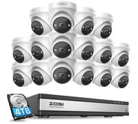 ZOSI 4K PoE Kit Caméra de Surveillance, 16pcs 8MP Caméra + 16CH NVR 4K avec HDD de 4 to, Détection Humaine, Vision Nocturne Couleur