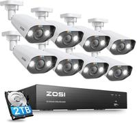 ZOSI 4K PoE Kit Caméra de Surveillance, 8CH 8MP NVR avec Disque Dur Intégré de 2 to, Audio Bidirectionnel, Détection Humaine AI