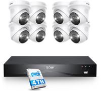 ZOSI 4K PoE Kit Caméra de Surveillance, 16CH 8MP NVR avec 4 To HDD, Détection Humaine, Alarme Sonore, Vision Nocturne Couleur