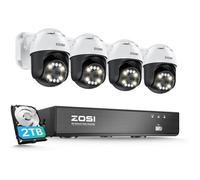 ZOSI 4K PoE Kit Camera Surveillance Extérieure 8MP avec Détection de Personne Véhicule, Caméra IP PTZ 355°/140°, NVR 8CH 2 to HDD