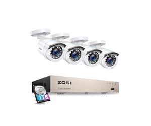 ZOSI 8CH 1080P H.265+ DVR 1TB Disque dur et 4pcs 2.0MP Caméra de Surveillance Extérieur 20M Vision Nocturne, Alerte Instantanée