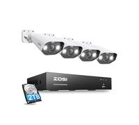 ZOSI 8CH 2To 5MP PoE NVR avec 4X Caméra de Surveillance PoE 5MP pour l’Extérieur, Audio Bidirectionnel, Vision Nocturne Couleur, Détection Humaine AI, Alarme Sonore et Lumineuse Intelligente