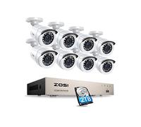 ZOSI 8CH 5MP Lite H.265+ DVR avec Disque Dur 2 to Intégré Plus 8pcs Caméra Surveillance Extérieure Full HD 1920TVL - 24 m Vision Nocturne - Détection de Mouvement et Alerte Instantanée
